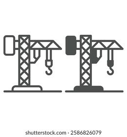 Tower crane line and solid icon, building construction concept. Vector graphics. Large crane with hook sign on white background, outline style icon for mobile or web design