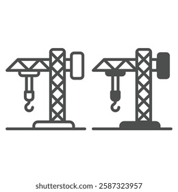 Tower crane line and solid icon, building construction concept. Vector graphics. Industrial crane with hook sign on white background, outline style icon for mobile or web design