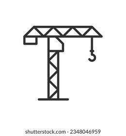 Grúa de torre, icono lineal. Grúa de construcción. Línea con trazo editable