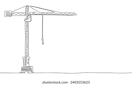 Torre de grúa de una línea continua. Grúa de torre de arte de línea de contorno. Arte vector dibujado a mano.