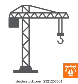 Tower crane solid icon, glyph style icon for web site or mobile app, construction and building, building crane vector icon, simple vector illustration, vector graphics with editable strokes.