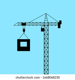 Tower crane vector icon on blue background    