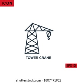 Tower Crane vector icon on white background. Illustration line icon for graphic, print media interfaces and web design.
