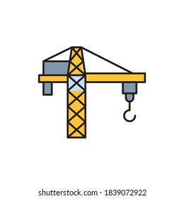 Tower crane vector icon symbol construction tools isolated on white background