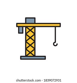 Tower crane vector icon symbol construction tools isolated on white background