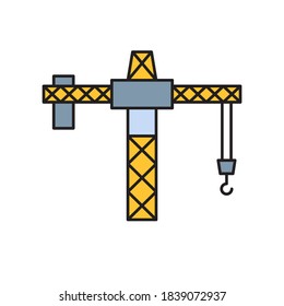 Tower crane vector icon symbol construction tools isolated on white background