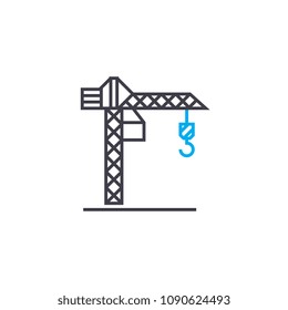 Tower crane vector thin line stroke icon. Tower crane outline illustration, linear sign, symbol concept.