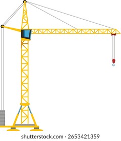 Tower crane working lifting building materials on construction site, heavy machinery used to build tall buildings, industrial background with construction equipment