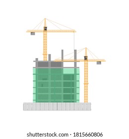The tower cranes and building tower on white background.