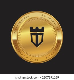 Tower Cryptocurrency logo in black color concept on gold coin. Tower token Block chain technology symbol. Vector illustration.