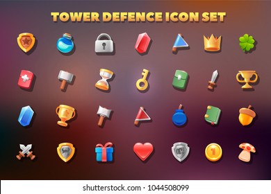 Tower Defence Icon Set. 2d Game Icon