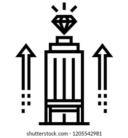 Tower with diamond and up arrows vector illustration in line stroke design