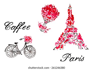 Tower Eiffel, bicycle, balloon with Paris lettering