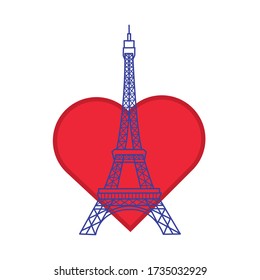 torre eiffel con estilo de dibujo de la mano del corazón ilustración vectorial