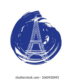 tower eiffel on blue paint grunge style