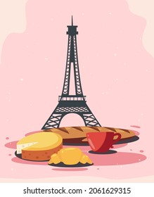 tower eiffel poster with delicious food