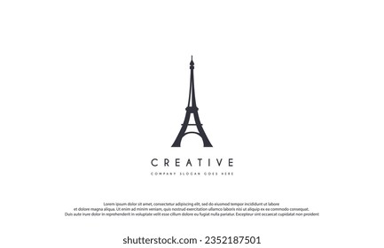 El diseño del logotipo de la Torre Eiffel sencillo inspirado en el fondo blanco