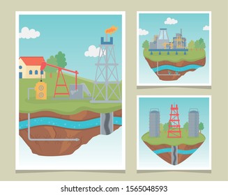 tower equipment process exploration fracking vector illustration