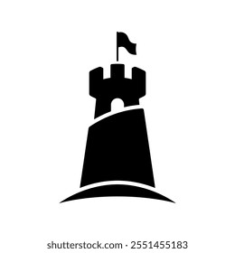 Tower with flag icon. Black silhouette. Front side view. Vector simple flat graphic illustration. Isolated object on white background. Isolate.