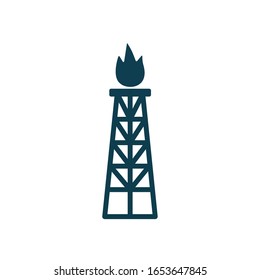 torre con diseño de icono en forma de silueta de llama, industria petrolera Industria del gas Tecnología de la energía del combustible energía producción industrial y tema del petróleo Ilustración vectorial