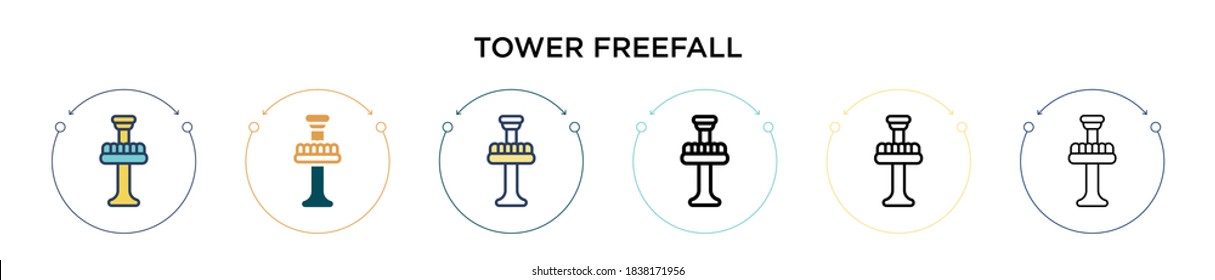 Tower freefall icon in filled, thin line, outline and stroke style. Vector illustration of two colored and black tower freefall vector icons designs can be used for mobile, ui, web