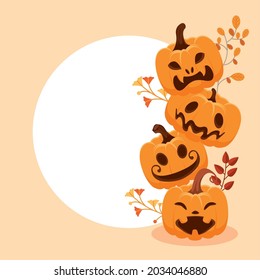 tower of halloween pumpkins circular frame
