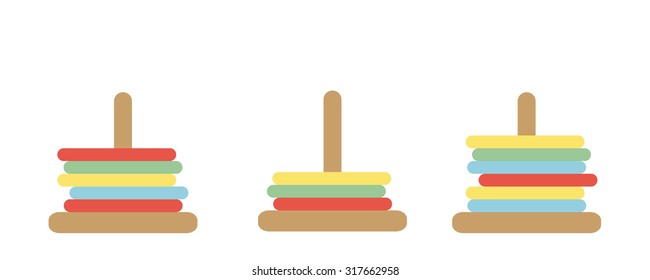 Tower of Hanoi Vector Set - children's wooden ring toy