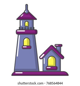 Tower and house icon. Cartoon illustration of tower and house vector icon for web