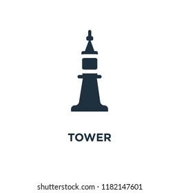 Tower icon. Black filled vector illustration. Tower symbol on white background. Can be used in web and mobile.