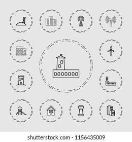 Tower icon. collection of 13 tower outline icons such as building, castle. editable tower icons for web and mobile.