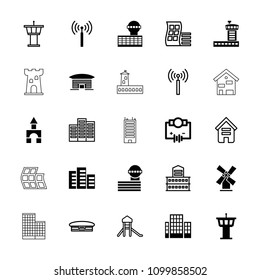 Tower icon. collection of 25 tower filled and outline icons such as electricity, airport, building, modern curved building, castle. editable tower icons for web and mobile.