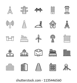 Tower icon. collection of 25 tower outline icons such as building, castle, business center, pyramid, electricity, mill, bridge. editable tower icons for web and mobile.