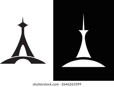 Tower Icon Design Similar to Space Needle Silhouette