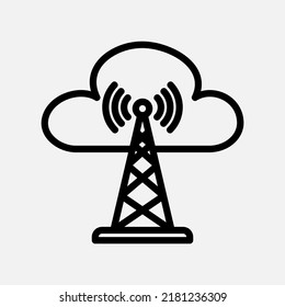 Icono de torre en estilo de línea sobre computación en nube, uso para presentación de aplicaciones móviles en sitios web
