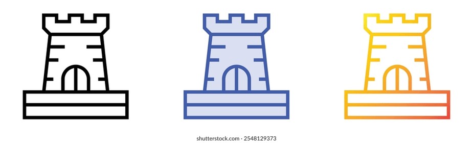 ícone torre. Design de estilo linear, preenchimento azul e gradiente isolado em plano de fundo branco