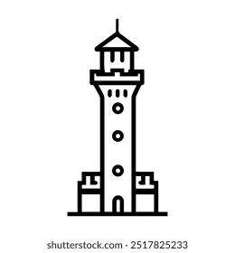 tower icon or modern line symbol. Vector line art and icon design with bold outline. Black and white Pixel Perfect minimalistic symbol isolated white background. Silhouette simple thin sign