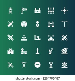 tower icon set. Collection of 25 filled tower icons included London eye, Antenna, Signal, Radio antenna, Satellite, Castle, Monas, Airport, Milan, Electric telegraph, Windmill