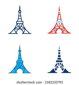 tower icon set in flat and line style. Famous Japanese structure. Vector illustration.