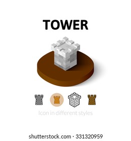 Tower icon, vector symbol in flat, outline and isometric style