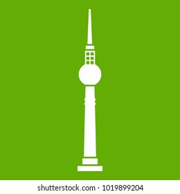 Tower icon white isolated on green background. Vector illustration