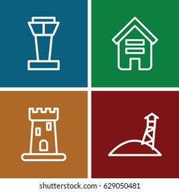 Tower icons set. set of 4 tower outline icons such as building