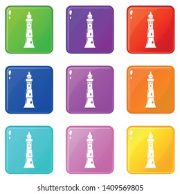 Tower icons set 9 color collection isolated on white for any design