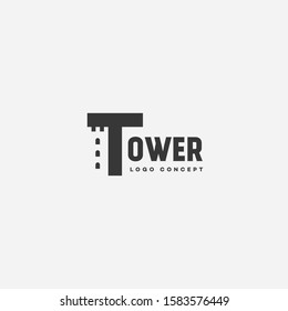 Tower lettering logo design template with stylized letter T. Vector illustration.