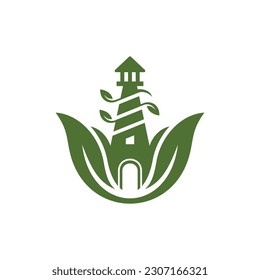 Tower Lighthouse Leaf Nature Creative Logo