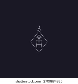 Logotipo de arte de la línea Tower and Lightning que muestra fuerza, enfoque y potencia.