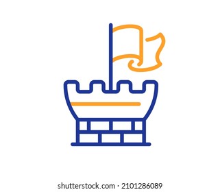 Tower line icon. Castle flag sign. Safe defence symbol. Colorful thin line outline concept. Linear style shield icon. Editable stroke. Vector