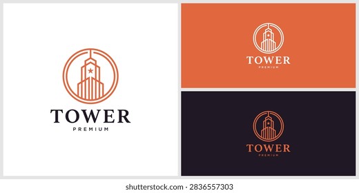 Tower logo design vector illustration showcasing a tall skyscraper building with building