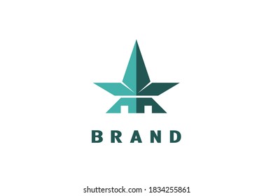 Tower logo with star-shaped cannabis leaf design concept, modern creative and elegant logo design.