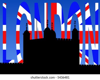 tower of london with British flag text illustration