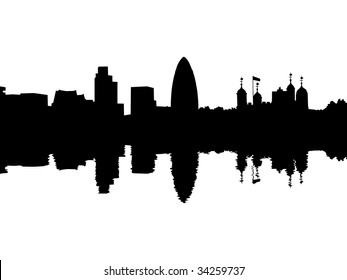tower of London and cityscape skyline reflected with ripples illustration